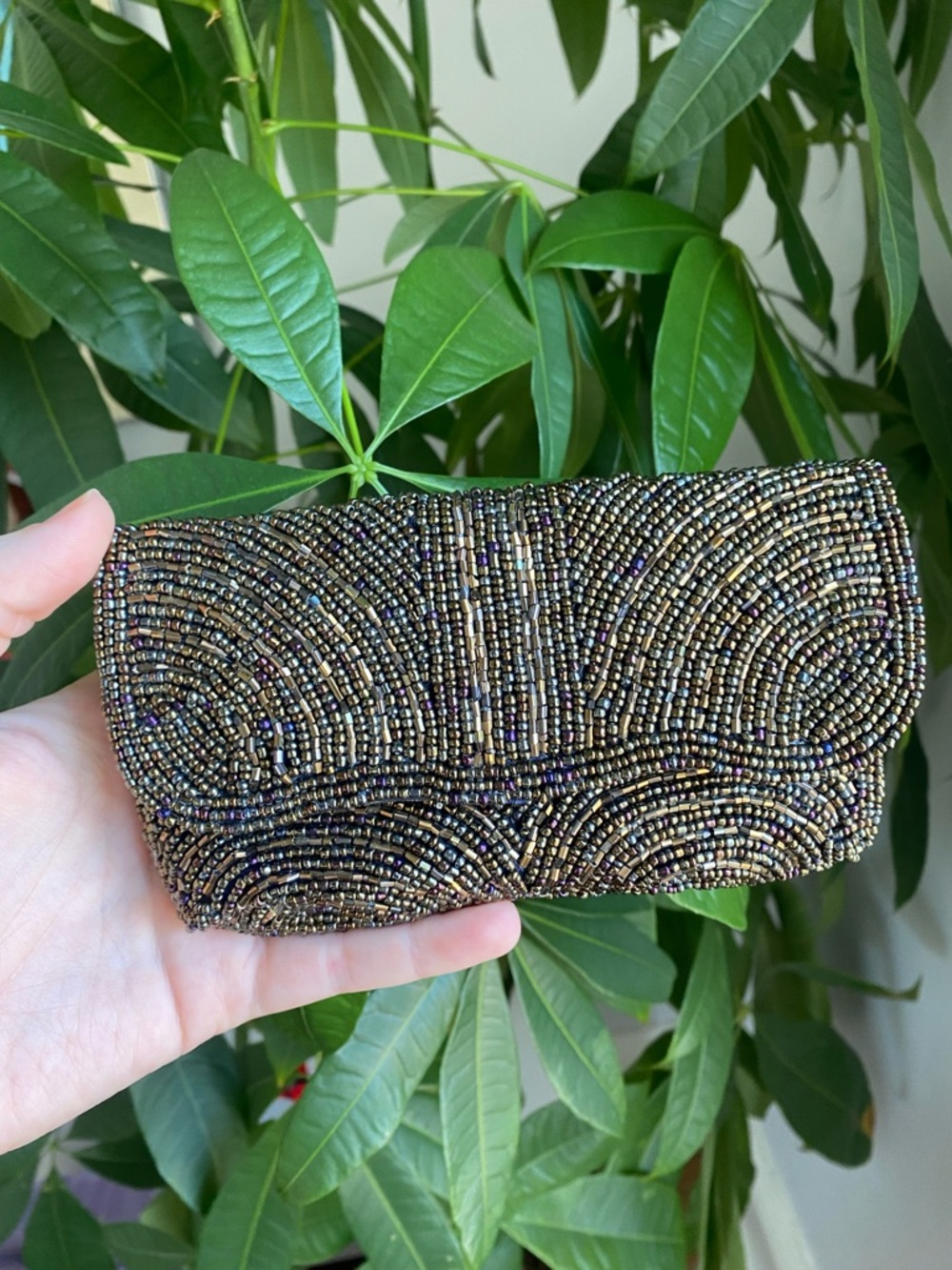 Vintage Gold Beaded Small Evening Clutch / Coin Purse